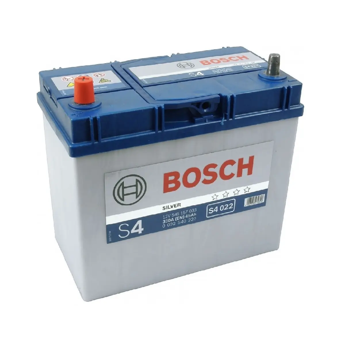 Акумулятор Bosch 45Ah S4 Silver (1) 330A Asia тонкі клеми 0092S40220